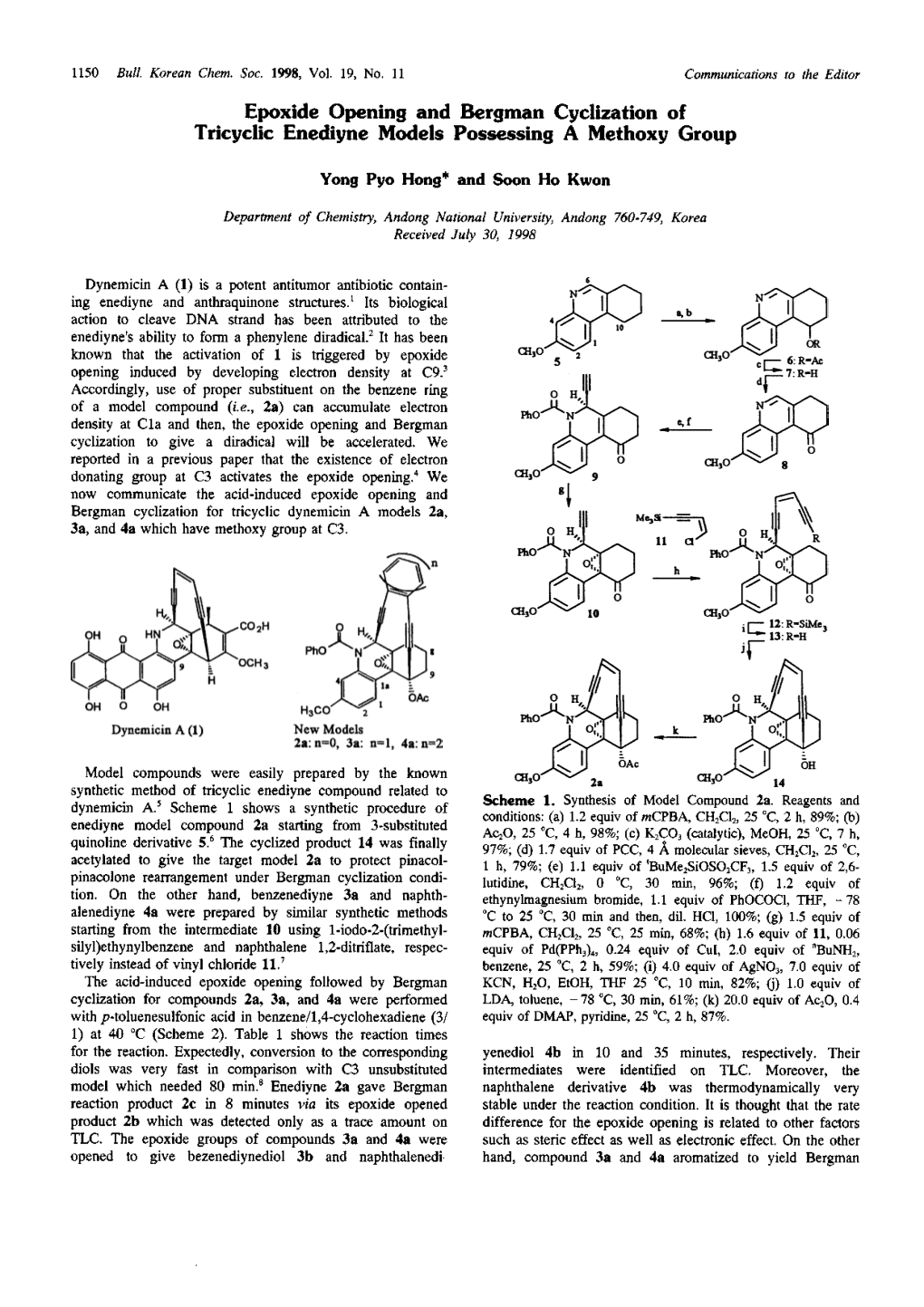 Epoxide Opening and Bergman Cyclization of Tricyclic Enediyne Models Possessing a Methoxy Group