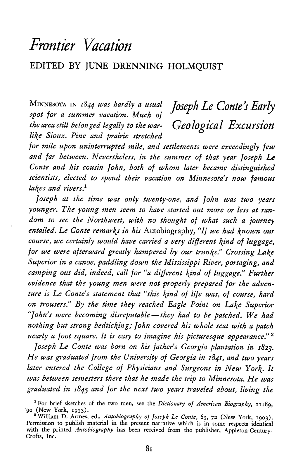 Joseph Leconte's Early Geological Excursion