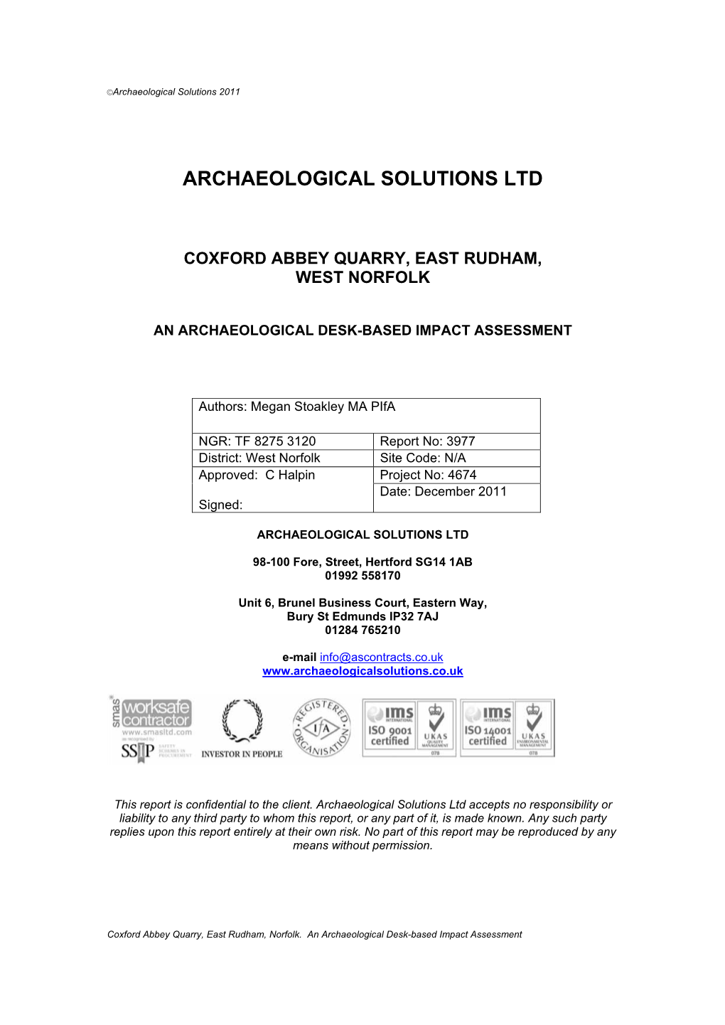 Archaeological Desk Based Assessment