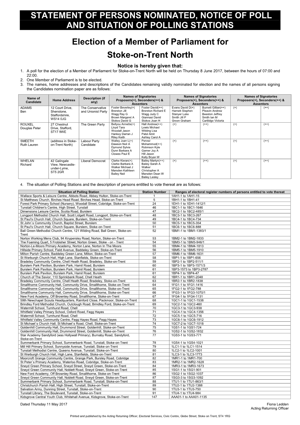 Statement of Persons Nominated & Notice of Poll & Situation of Polling