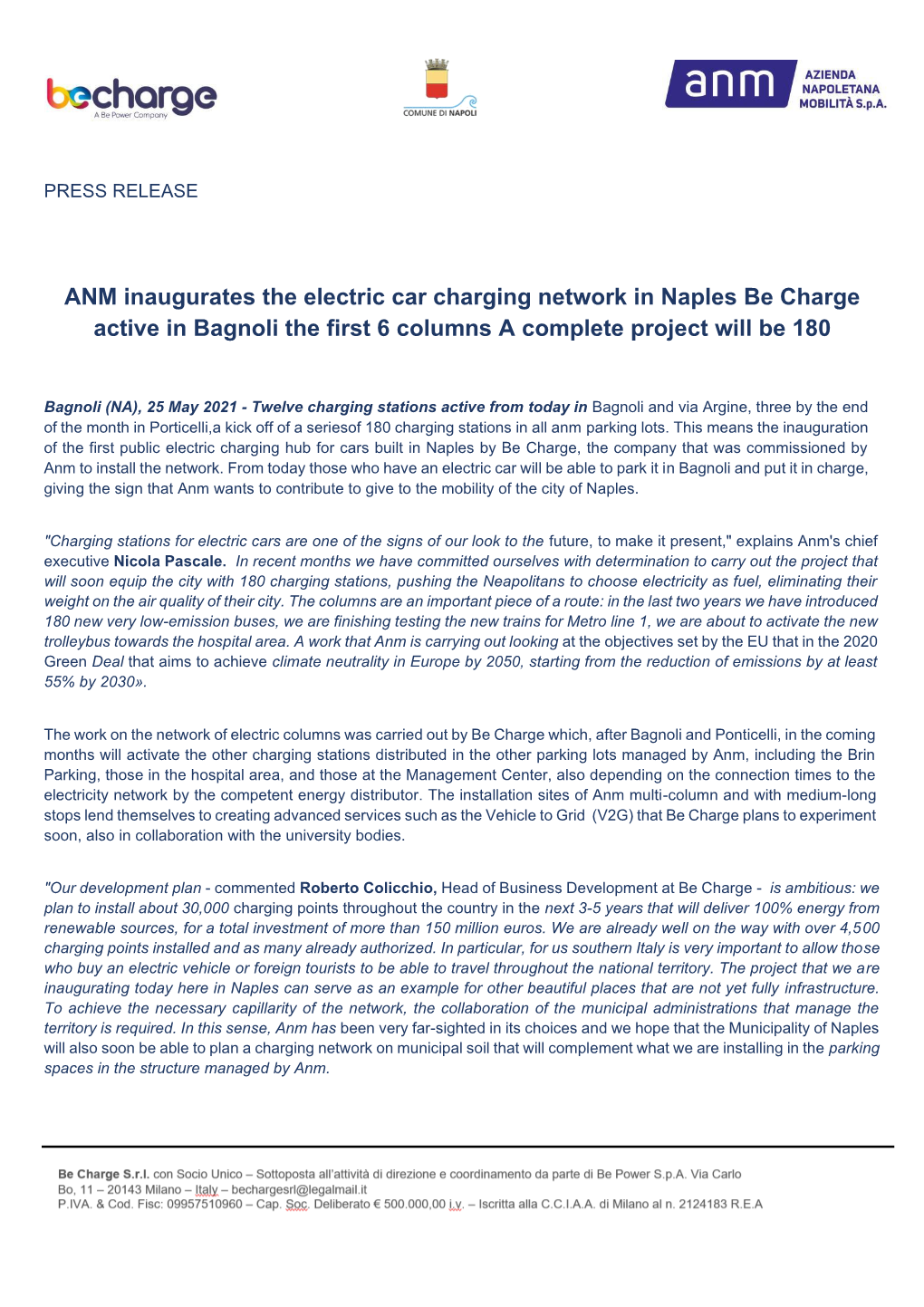 ANM Inaugurates the Electric Car Charging Network in Naples Be Charge Active in Bagnoli the First 6 Columns a Complete Project Will Be 180