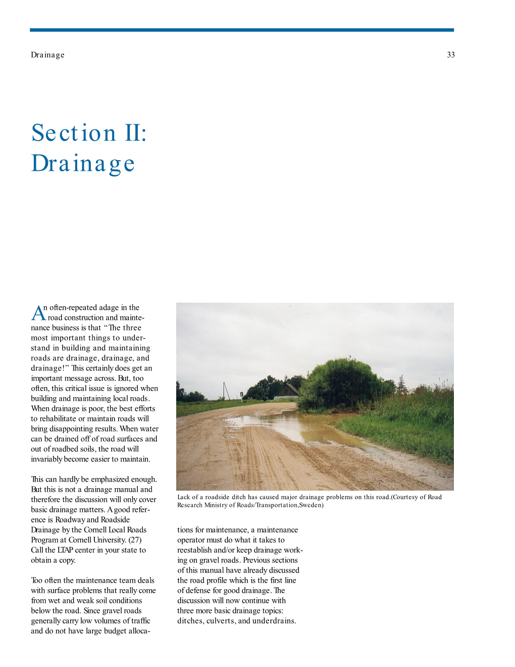 Gravel Roads: Maintenance and Design Manual-- Section II: Drainage