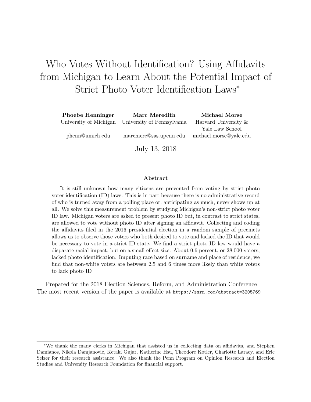 Who Votes Without Identification? Using Affidavits from Michigan To