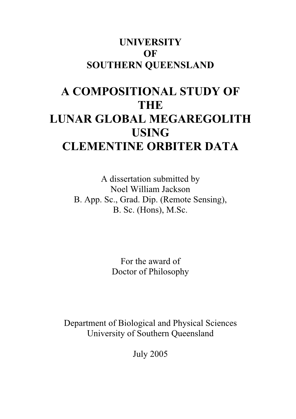 A Compositional Study of the Lunar Global Megaregolith Using Clementine Orbiter Data