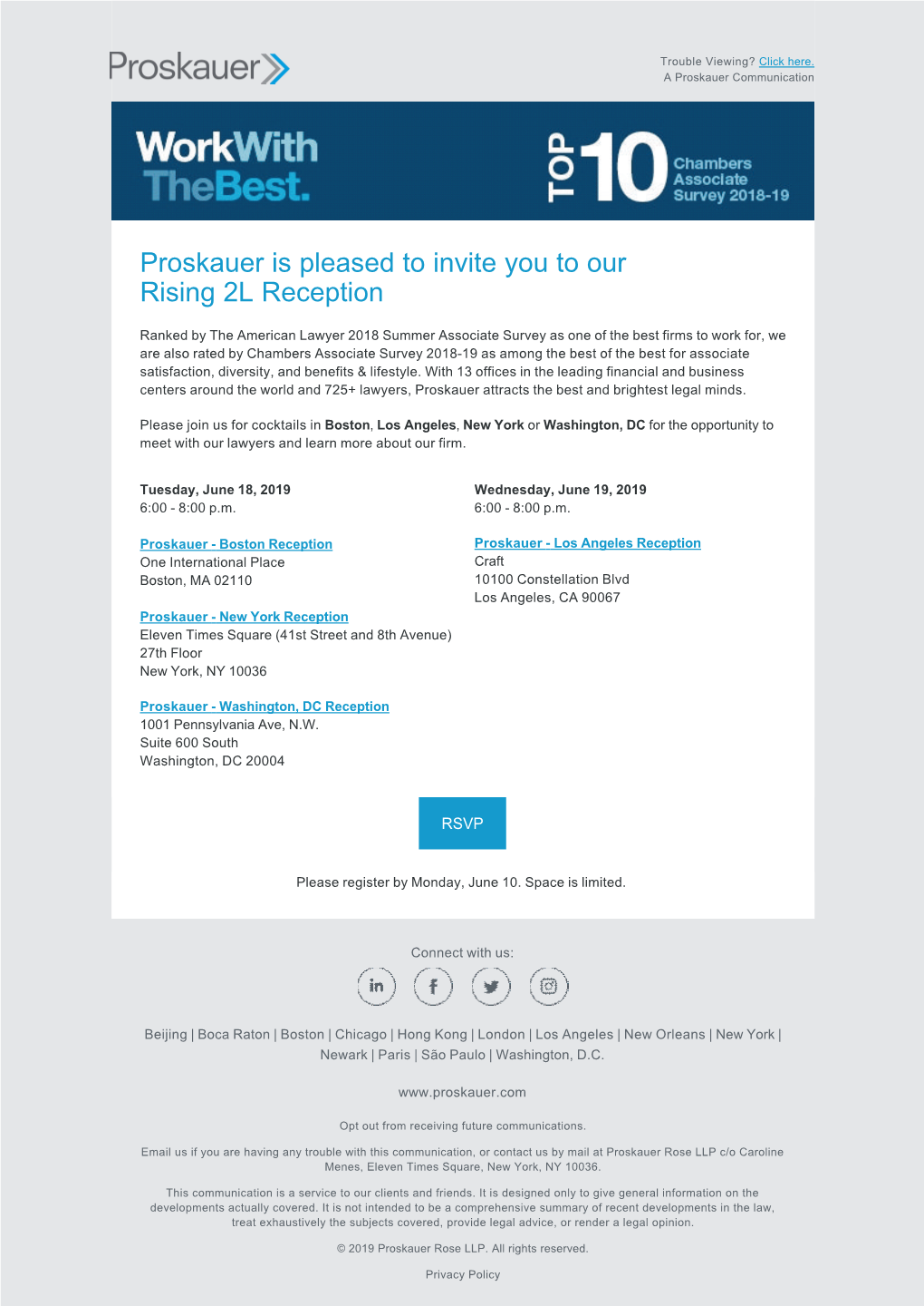 Proskauer Is Pleased to Invite You to Our Rising 2L Reception