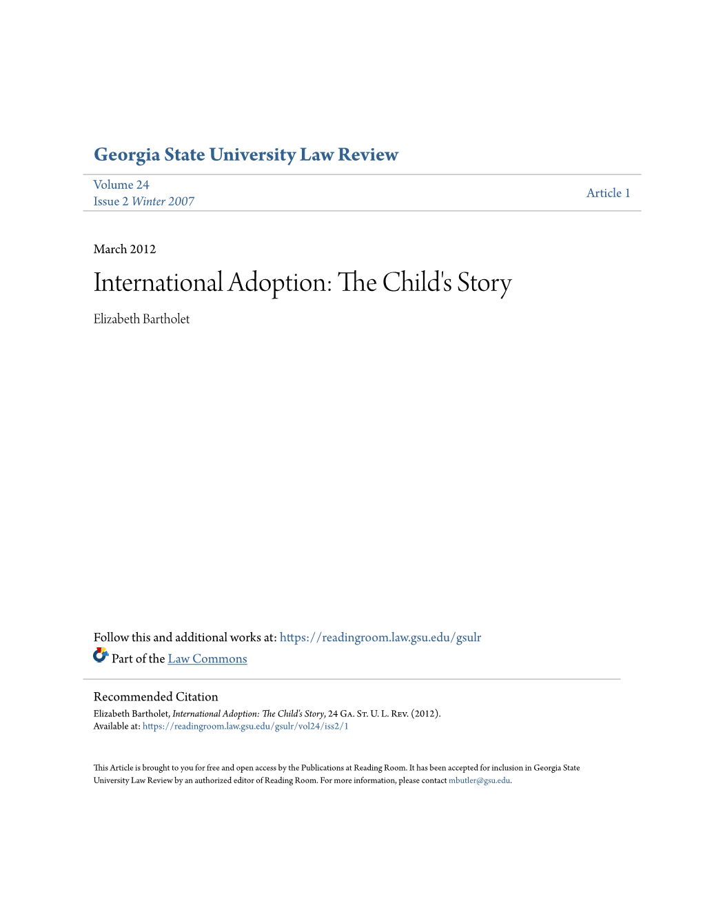 International Adoption: the Child's Story, 24 Ga