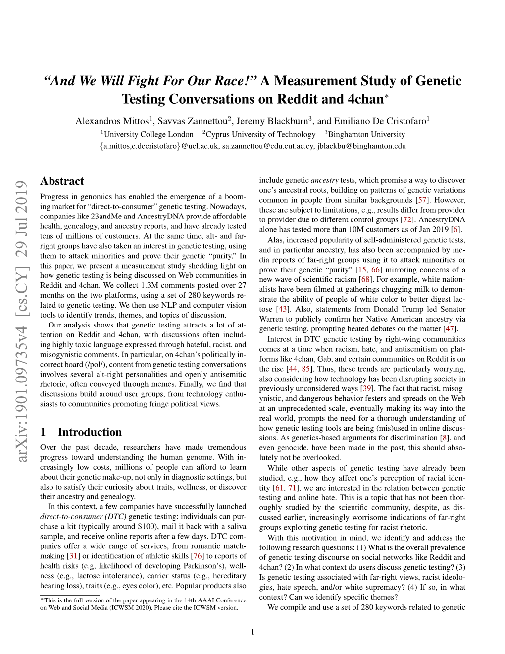 Arxiv:1901.09735V4 [Cs.CY] 29 Jul 2019