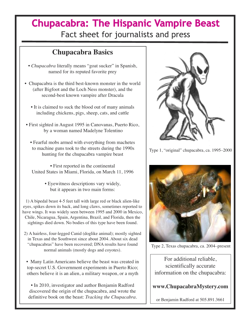 Chupacabra Fact Sheet