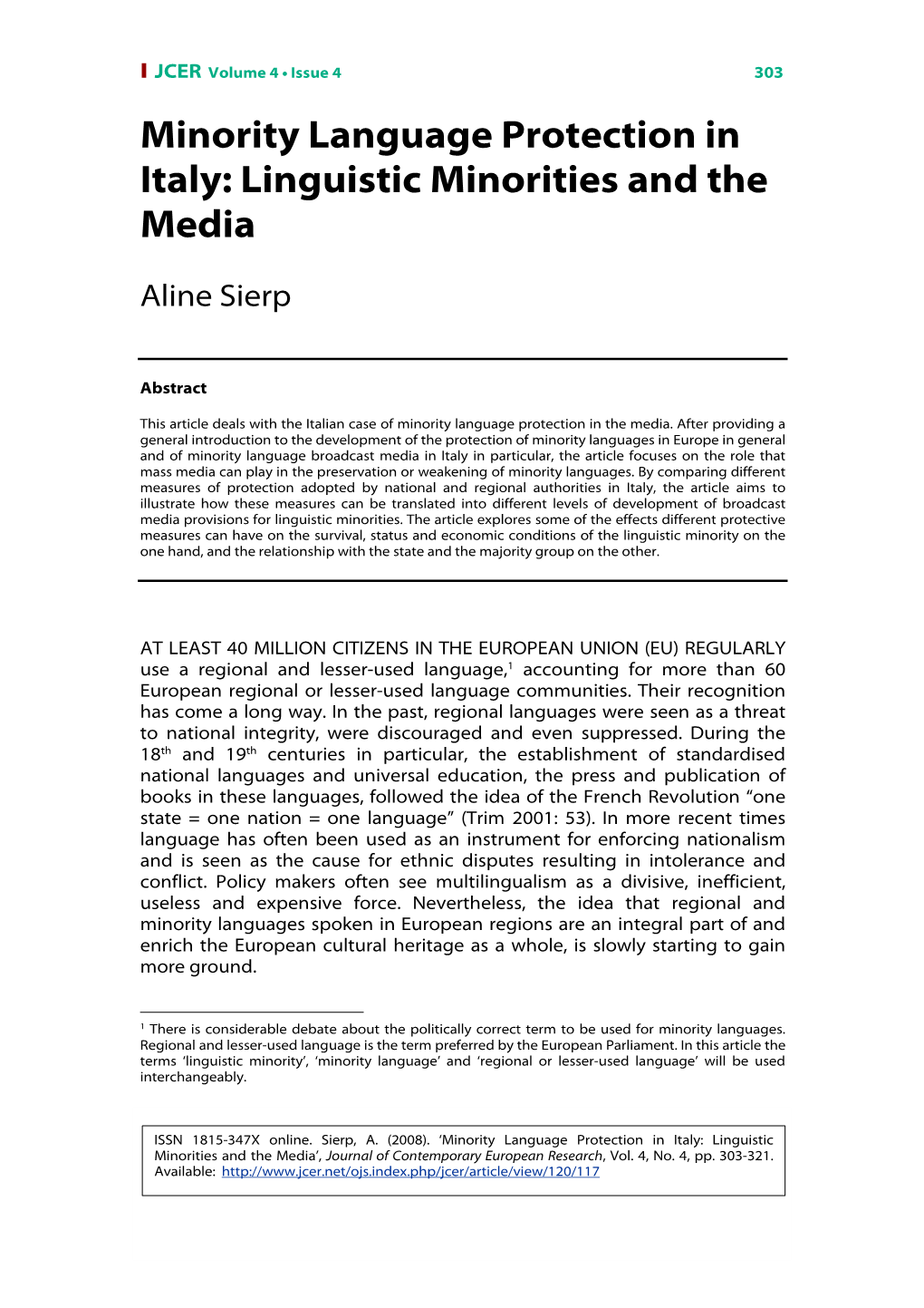 Minority Language Protection in Italy: Linguistic Minorities and the Media