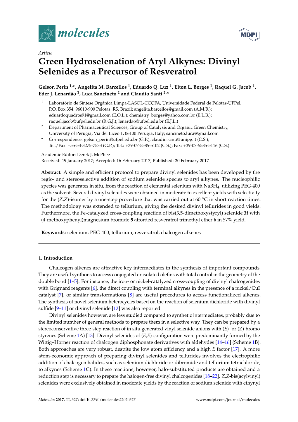 Divinyl Selenides As a Precursor of Resveratrol