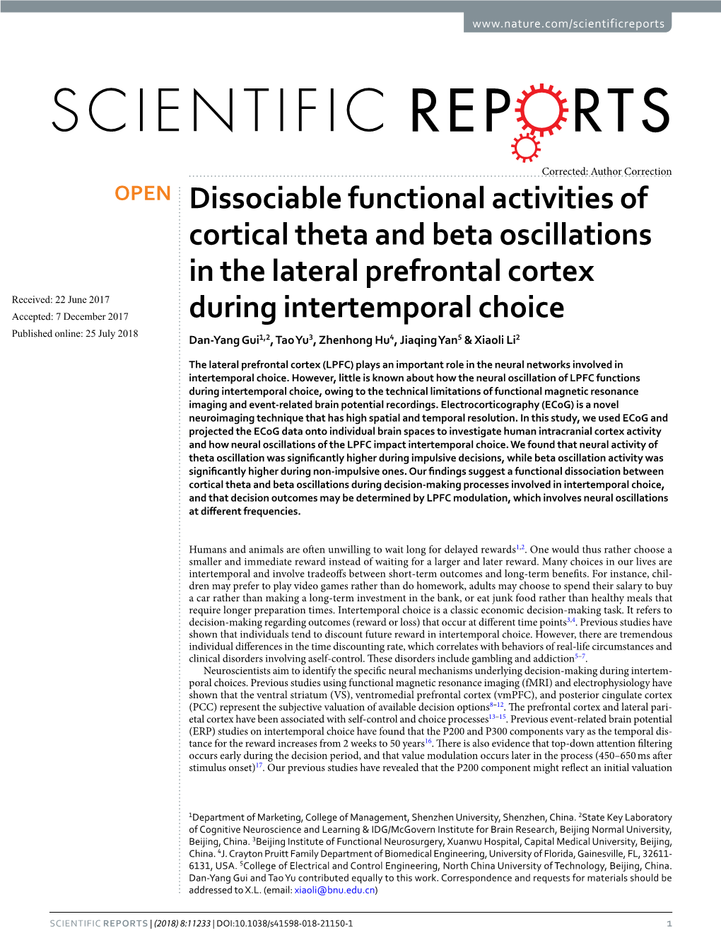 Dissociable Functional Activities of Cortical Theta and Beta Oscillations