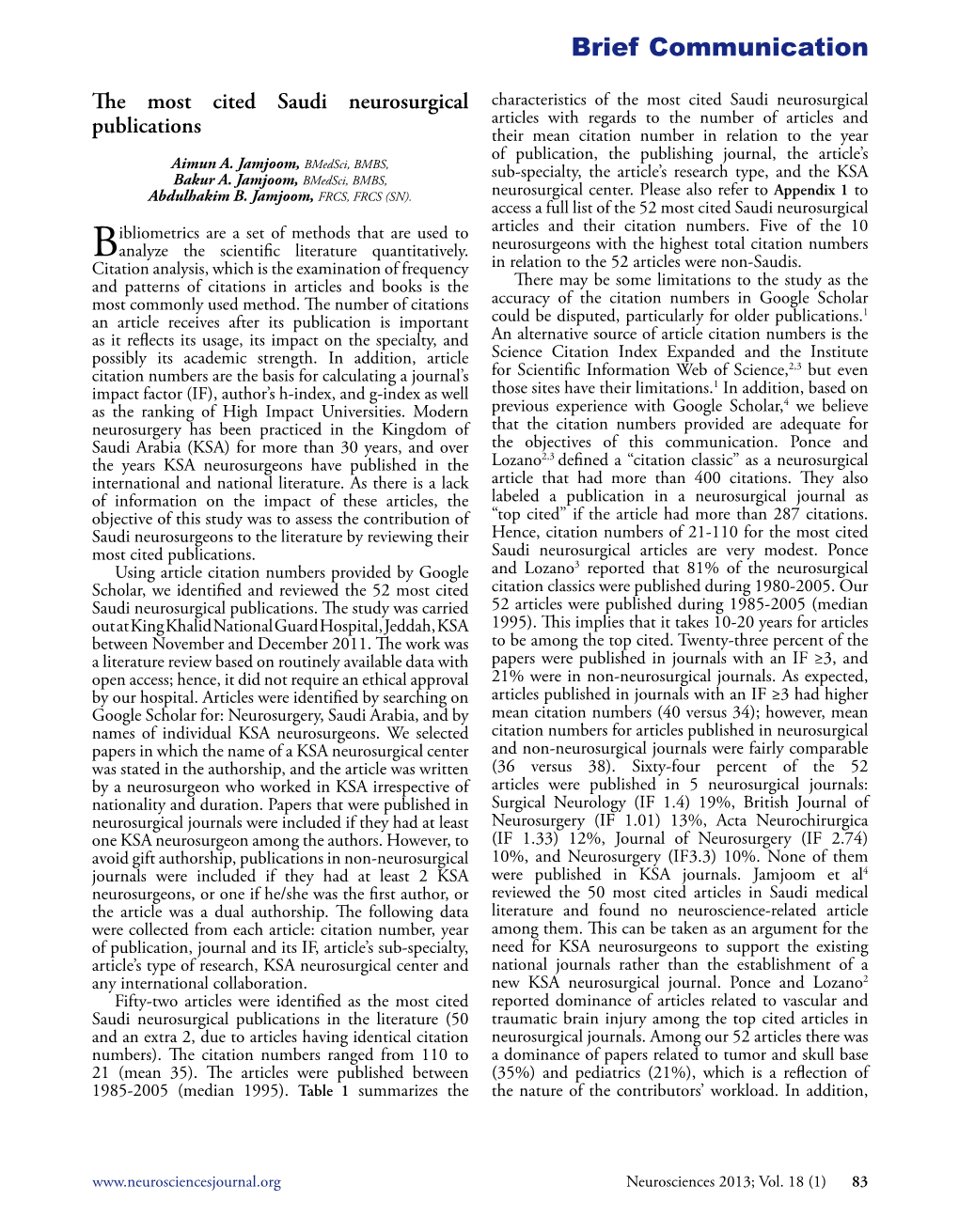 The Most Cited Saudi Neurosurgical Publications