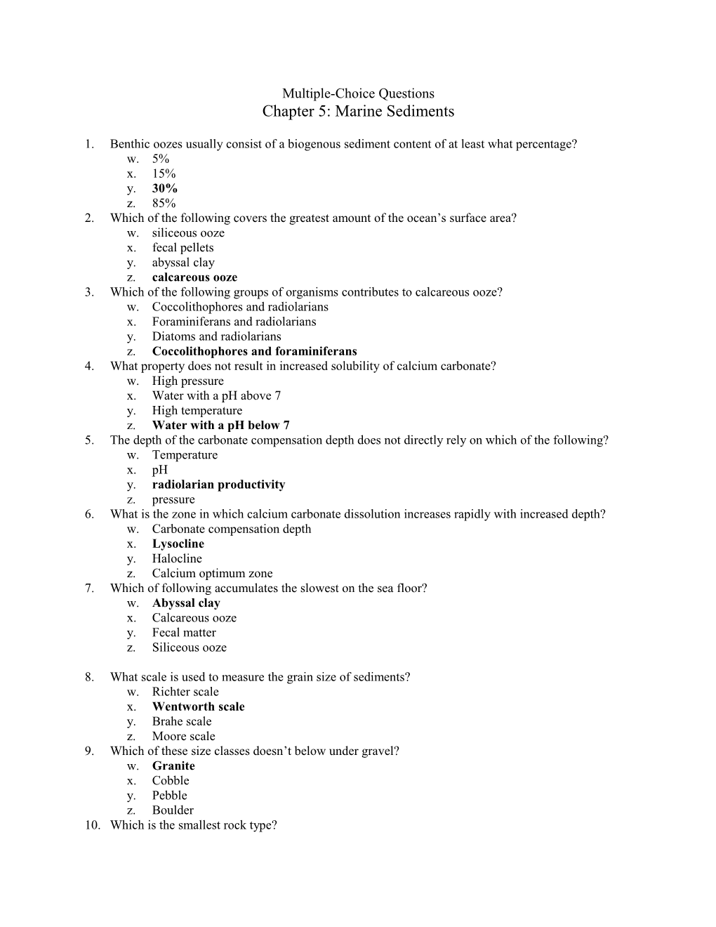 1. Benthic Oozes Usually Consist of a Biogenous Sediment Content of at Least What Percentage?