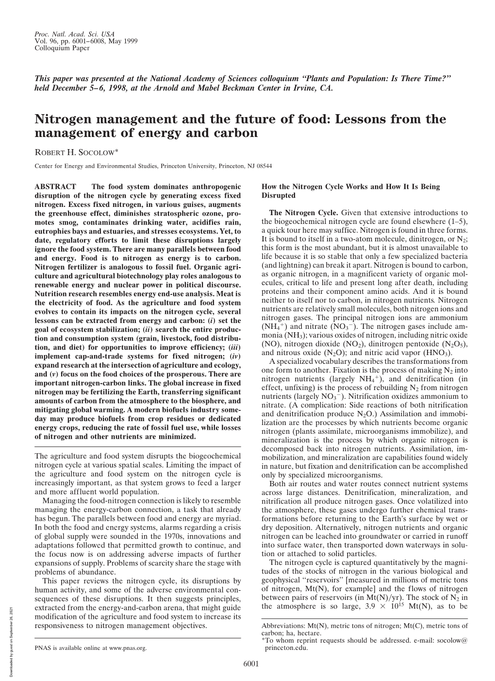 Nitrogen Management and the Future of Food: Lessons from the Management of Energy and Carbon