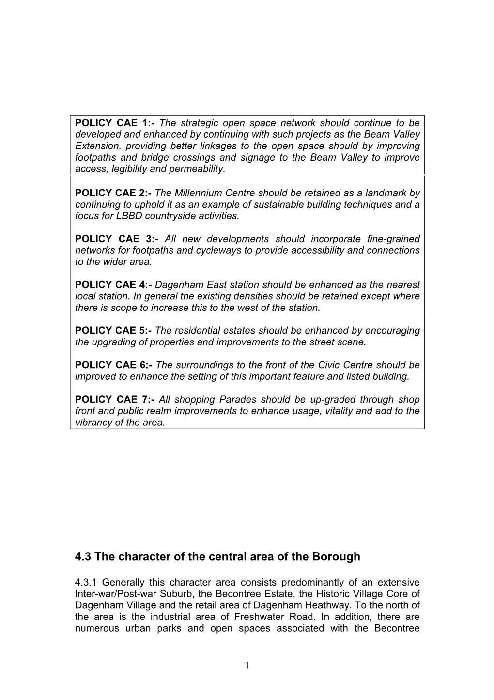 4.3 the Character of the Central Area of the Borough