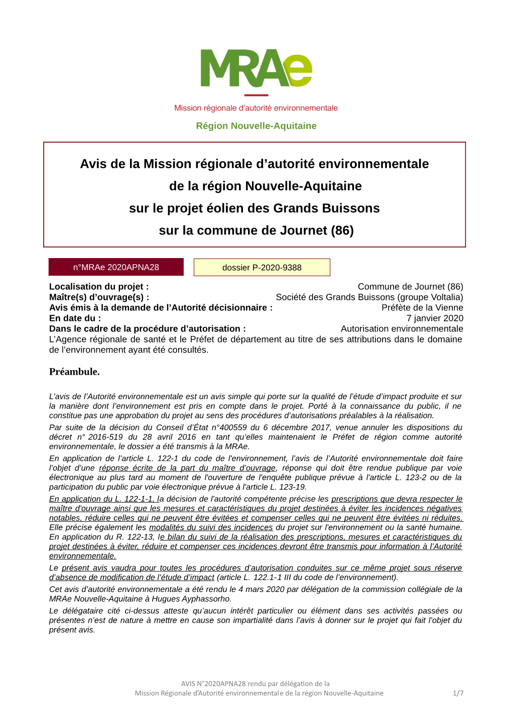 Avis De La Mission Régionale D'autorité Environnementale De La Région