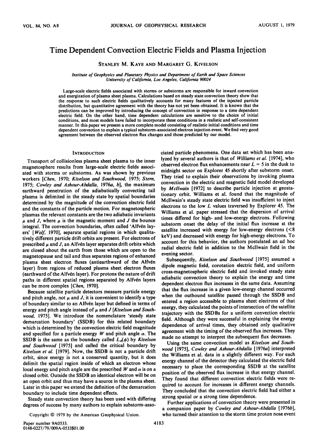 Time Dependent Convection Electric Fields and Plasma Injection