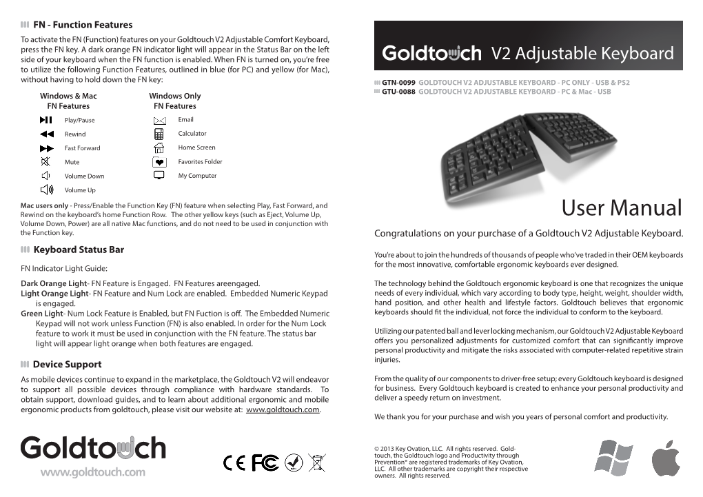 Goldtouch V2 Adjustable Keyboard User Manual (GTN-0099, GTU-0088)