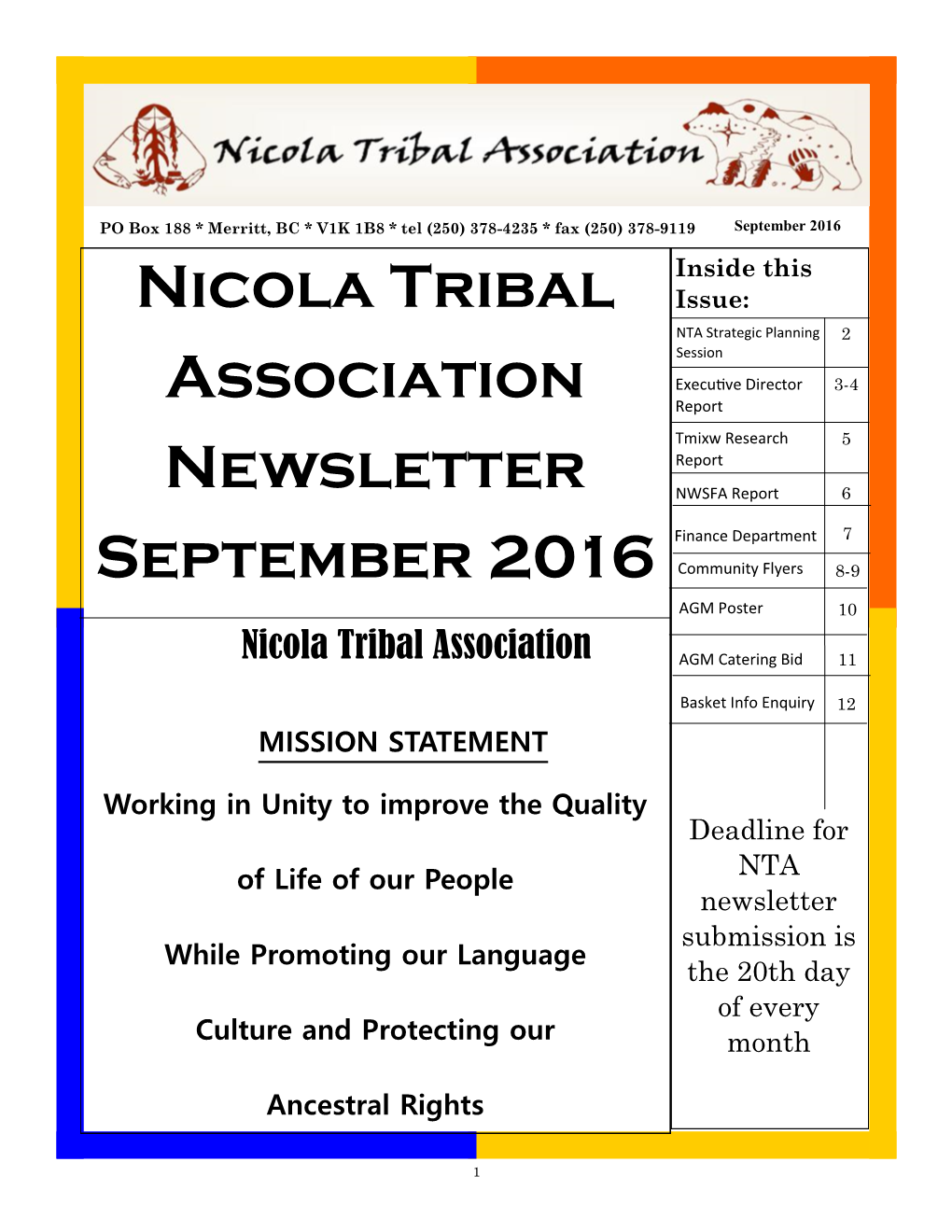 Nicola Tribal Association Newsletter September 2016