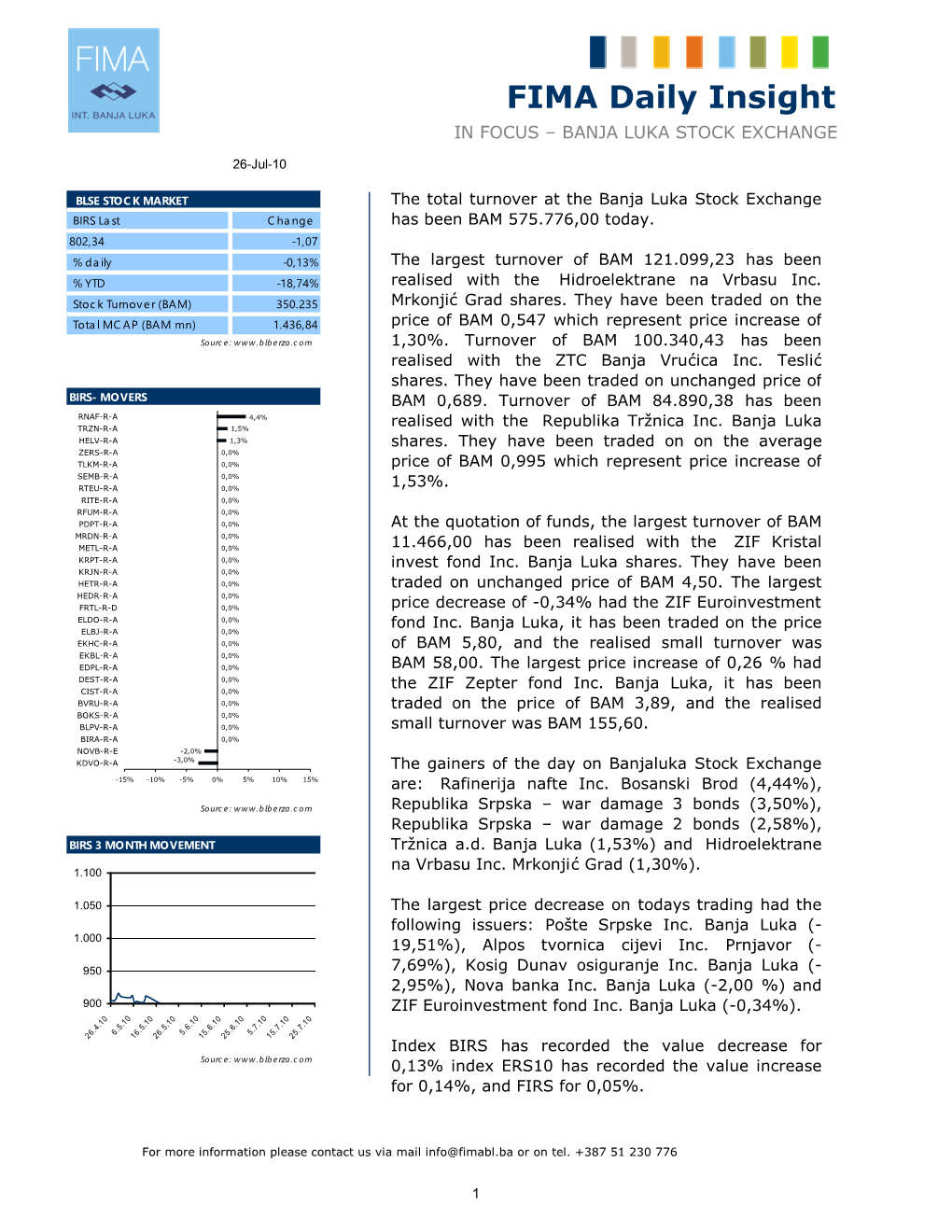 FIMA Daily Insight in FOCUS – BANJA LUKA STOCK EXCHANGE