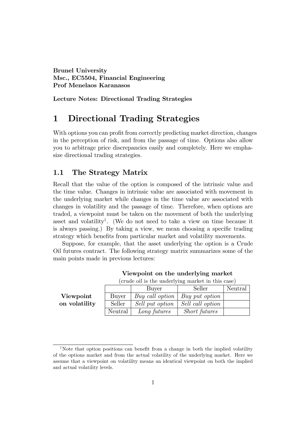 1 Directional Trading Strategies