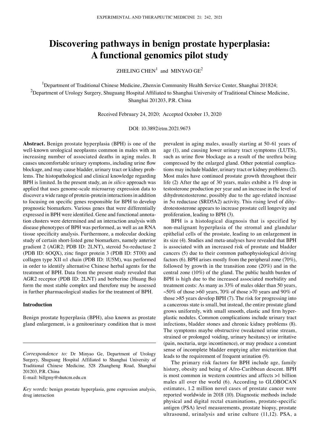 Discovering Pathways in Benign Prostate Hyperplasia: a Functional Genomics Pilot Study