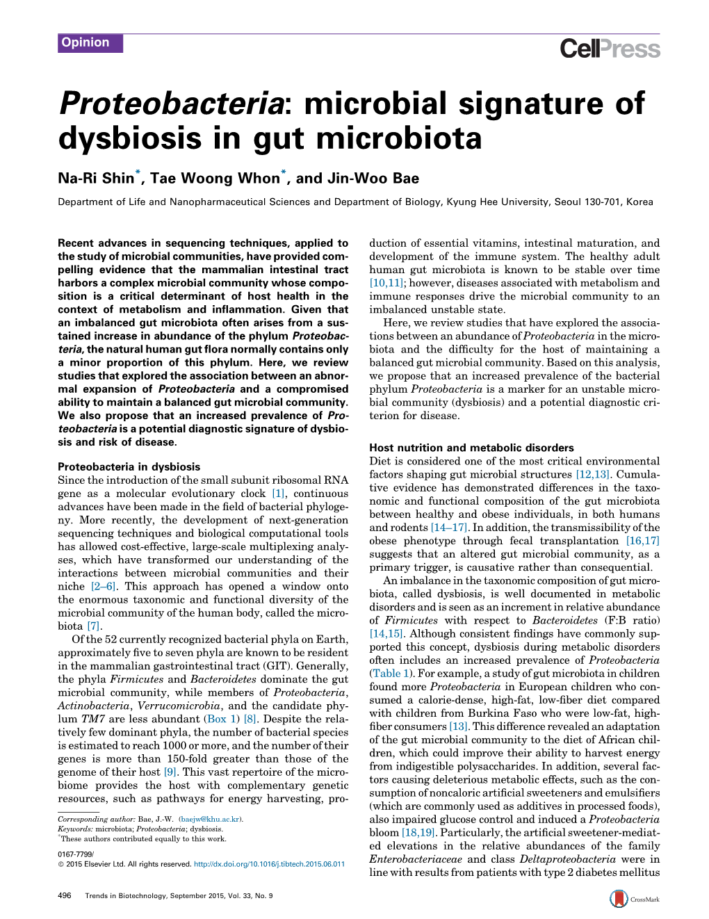 Proteobacteria: Microbial Signature of Dysbiosis in Gut Microbiota