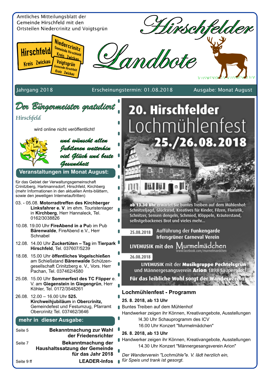 August 2018 Im Amtsblatt Des Landkreis Freitag, 03., 17