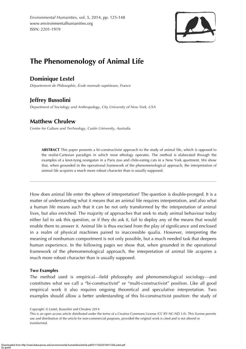 The Phenomenology of Animal Life