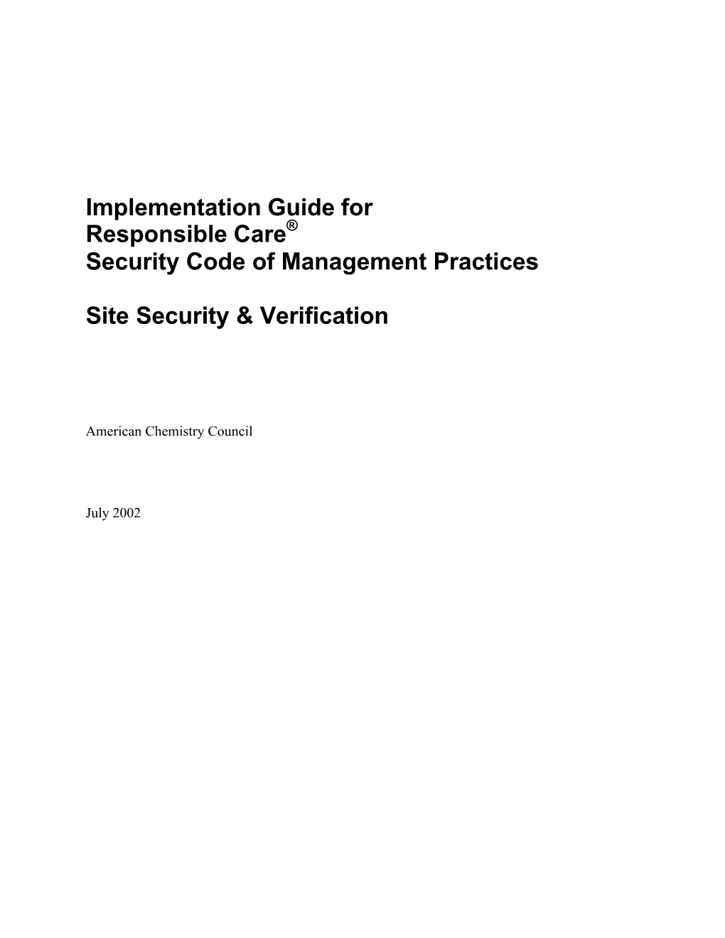 Implementation Guide for Responsible Care Security Code Of