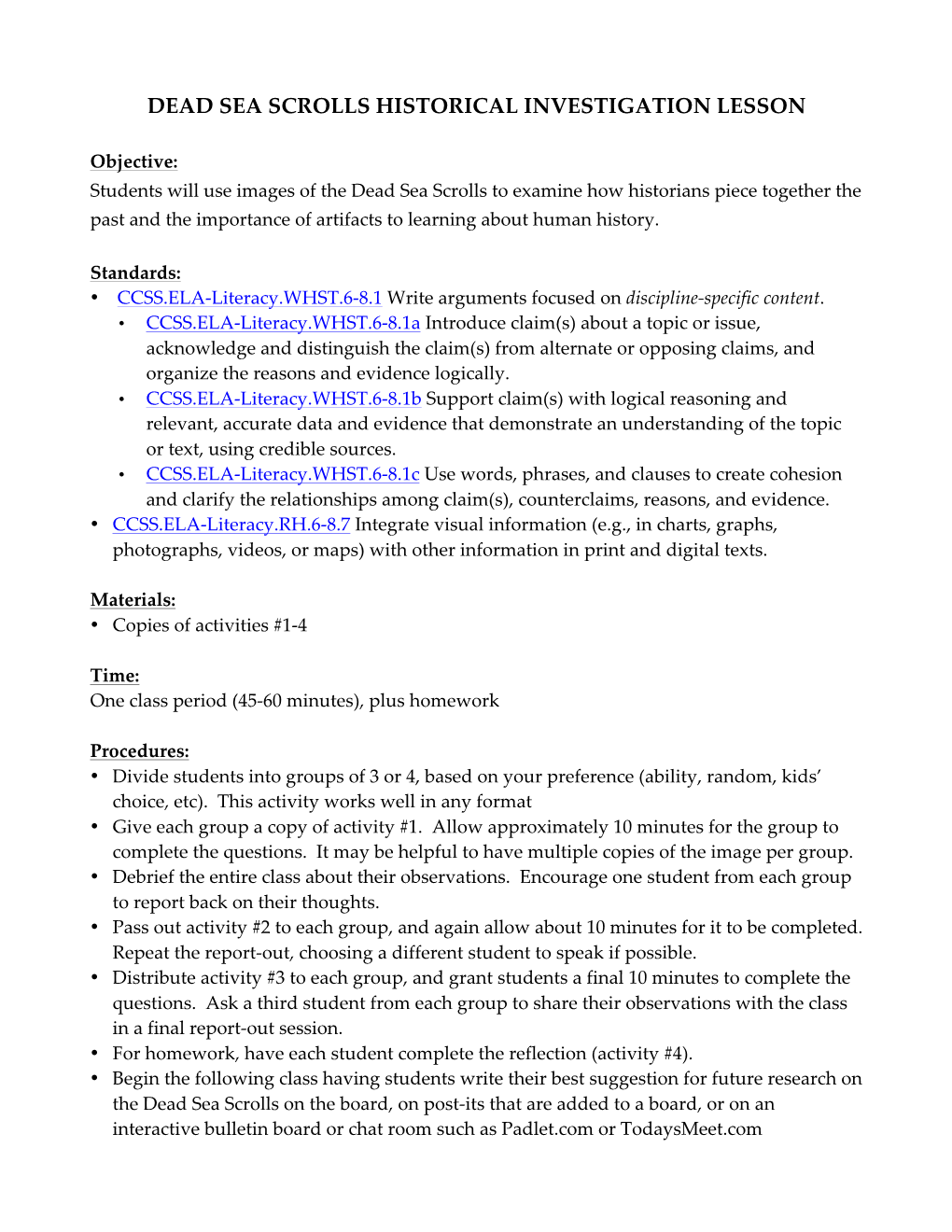 Dead Sea Scrolls Lesson Plan