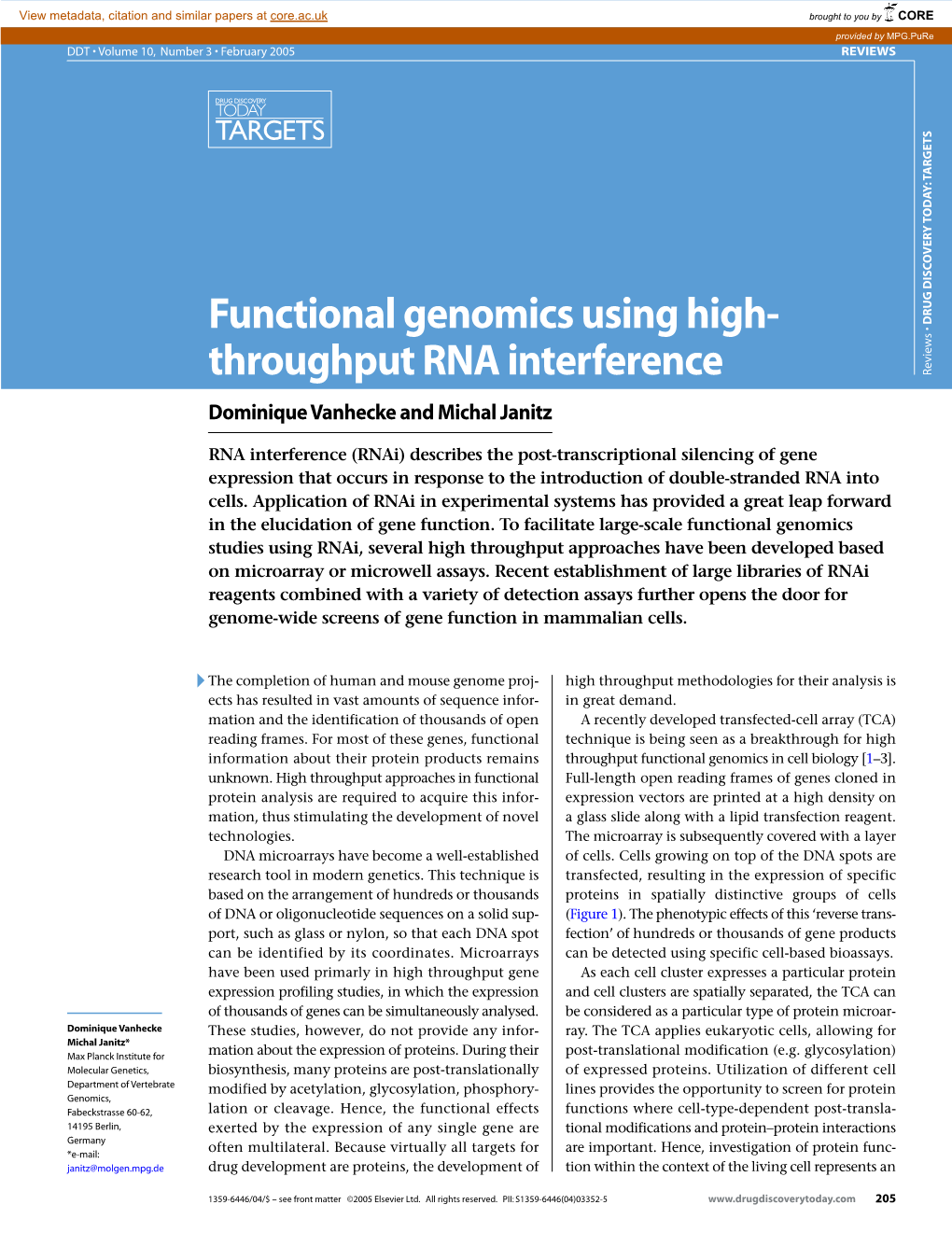 Functional Genomics Using High- Throughput RNA Interference