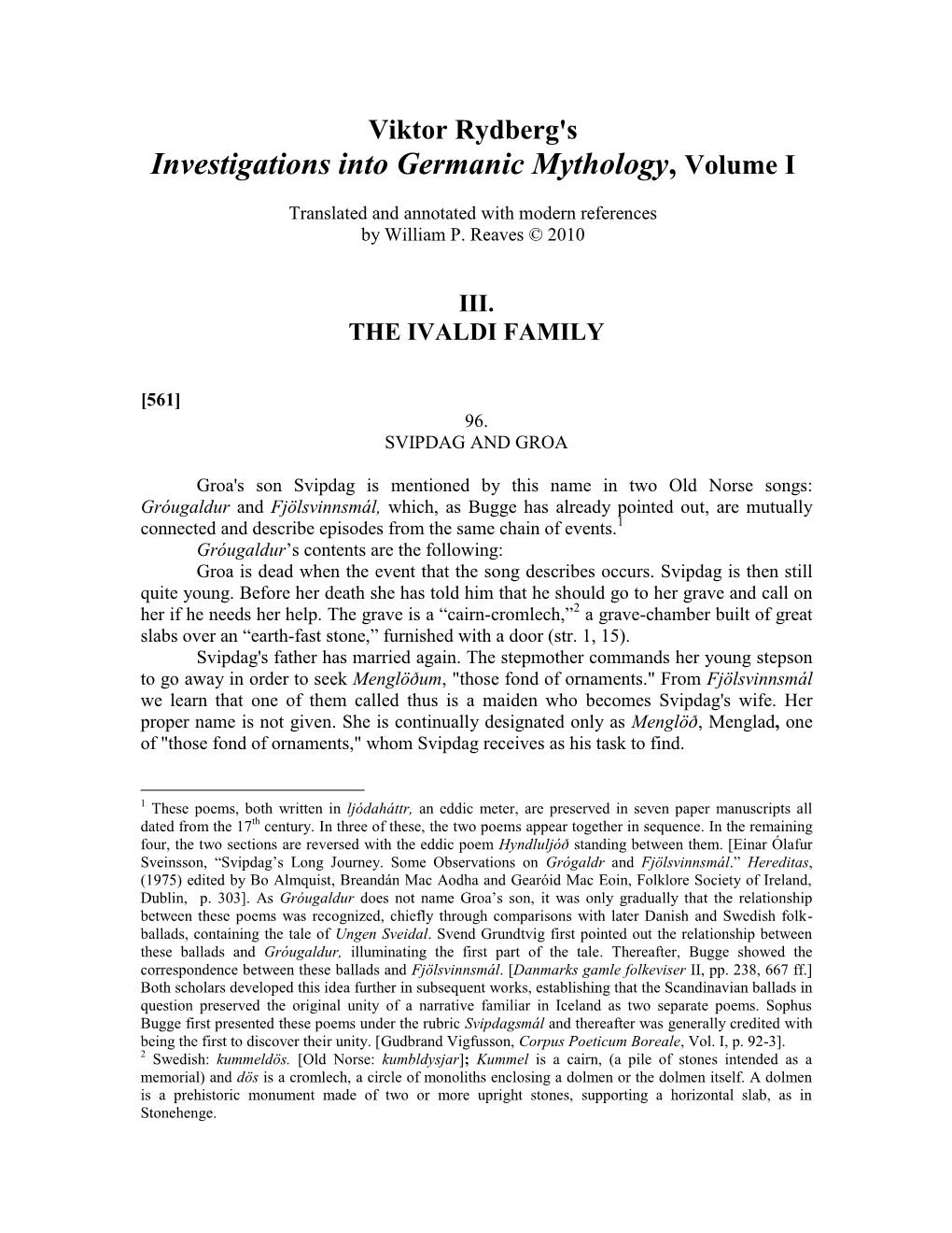 Investigations Into Germanic Mythology, Volume I