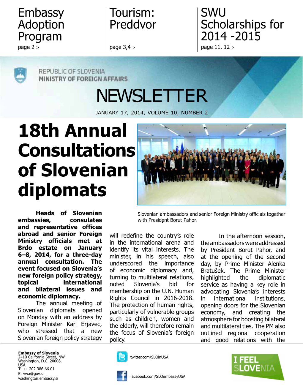 NEWSLETTER 18Th Annual Consultations of Slovenian Diplomats