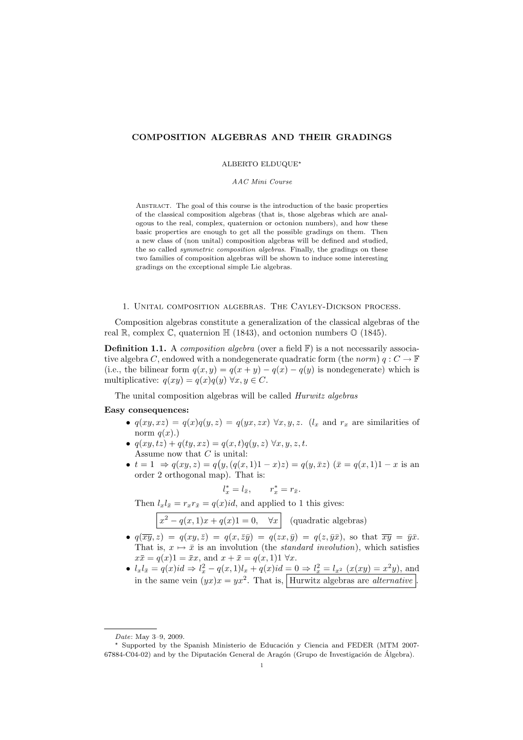 COMPOSITION ALGEBRAS and THEIR GRADINGS 1. Unital