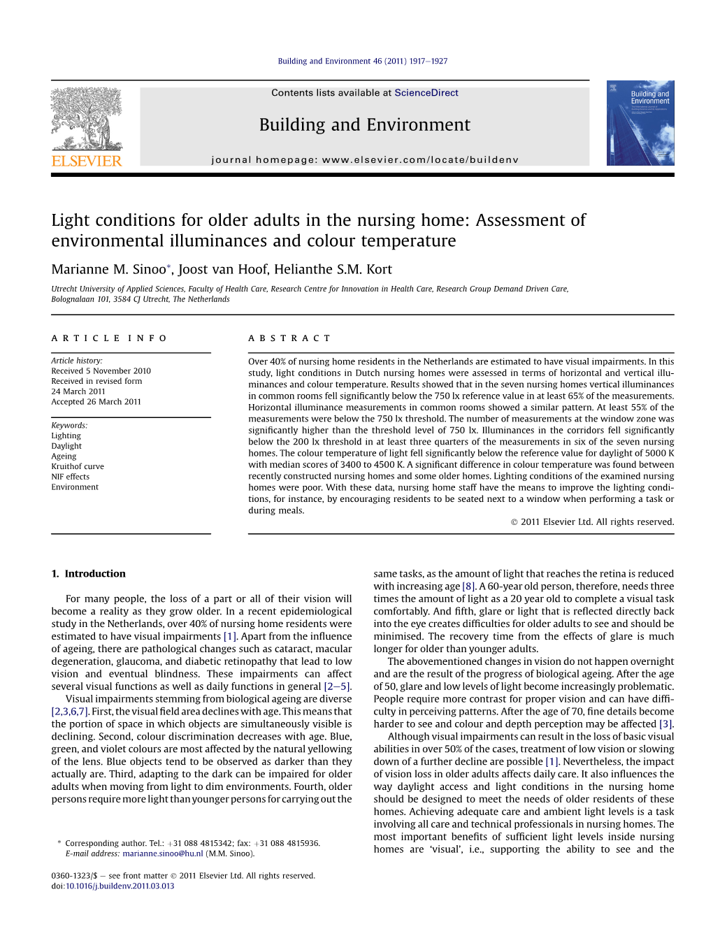 Light Conditions for Older Adults in the Nursing Home: Assessment of Environmental Illuminances and Colour Temperature