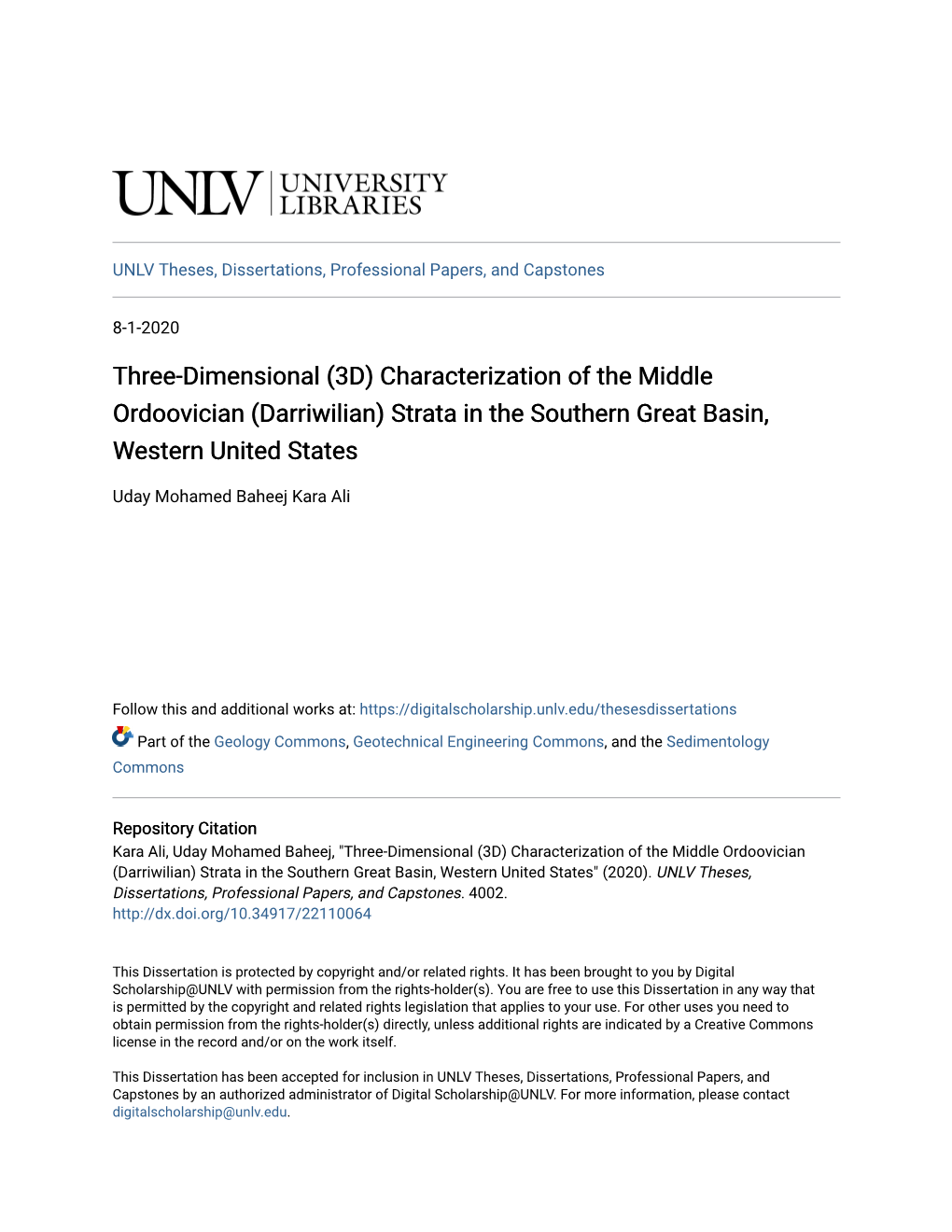 Three-Dimensional (3D) Characterization of the Middle Ordoovician (Darriwilian) Strata in the Southern Great Basin, Western United States