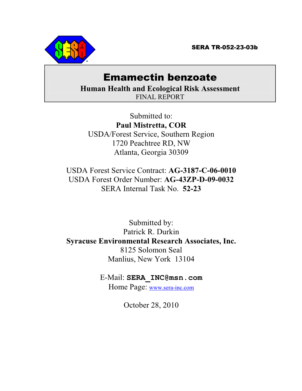 Emamectin Benzoate Human Health and Ecological Risk Assessment FINAL REPORT