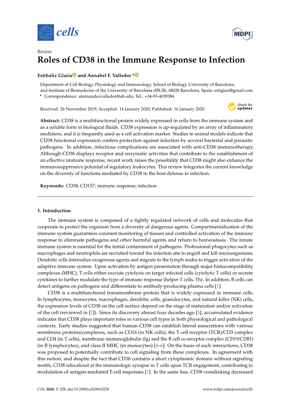 Roles of CD38 in the Immune Response to Infection