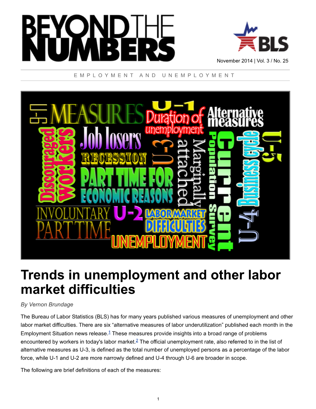 Trends in Unemployment and Other Labor Market Difficulties by Vernon Brundage