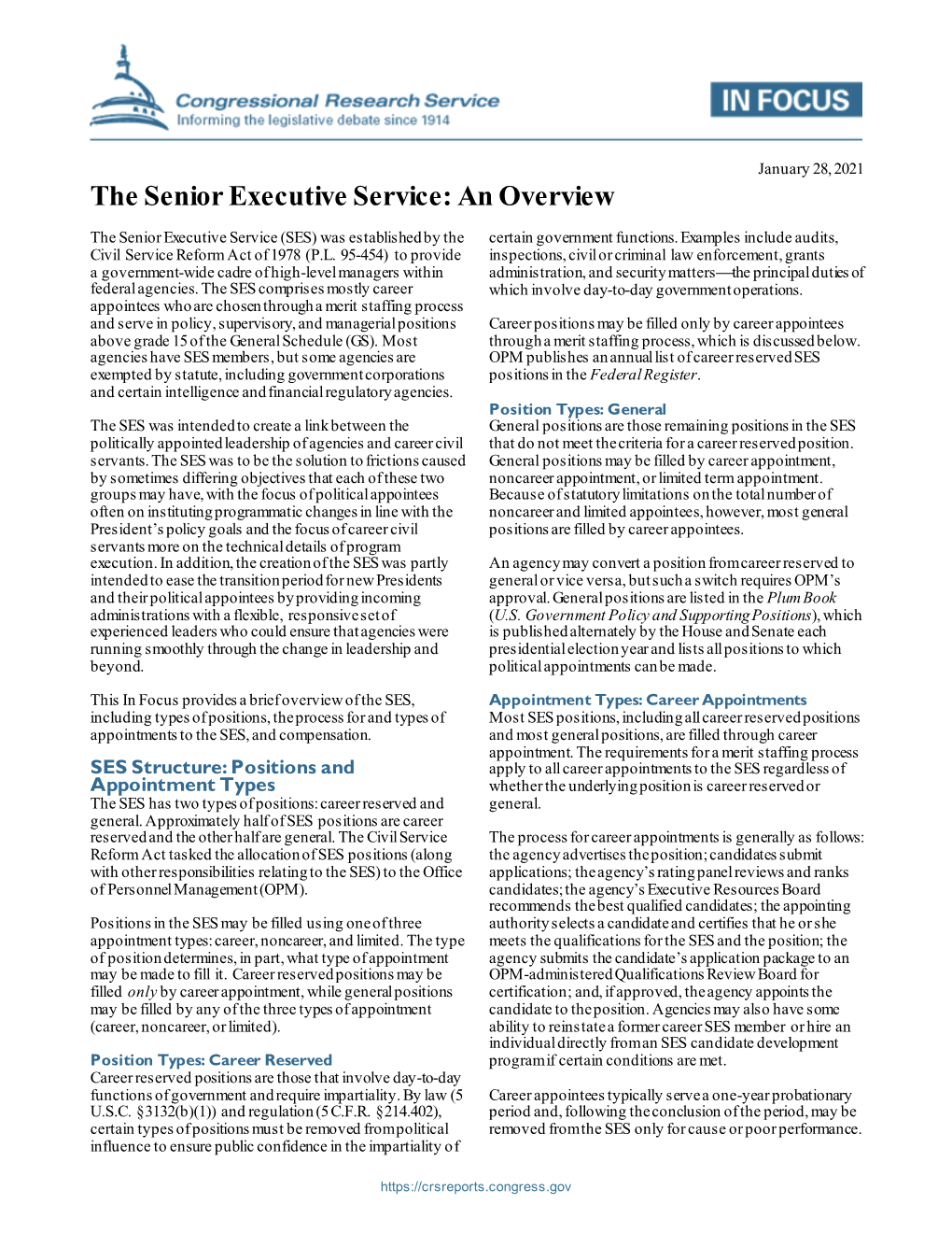 The Senior Executive Service: an Overview