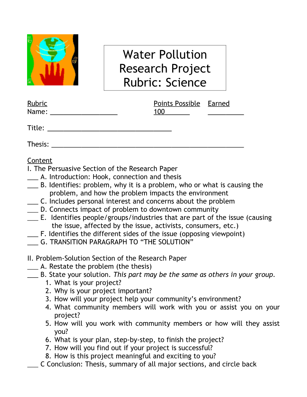 Global Warming Research Project Rubric