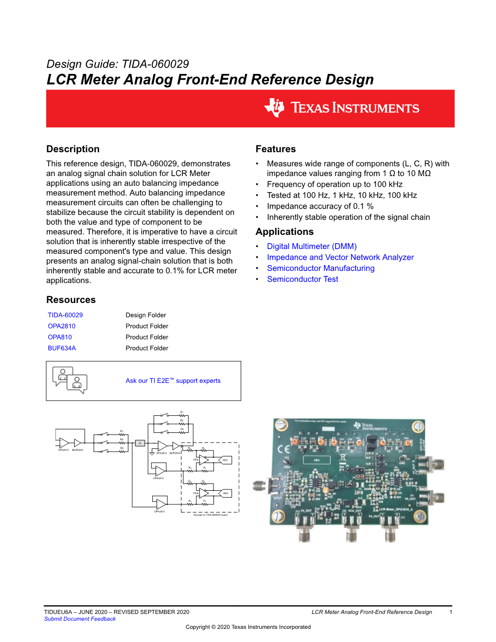 TIDA-060029 LCR Meter Analog Front-End Reference Design