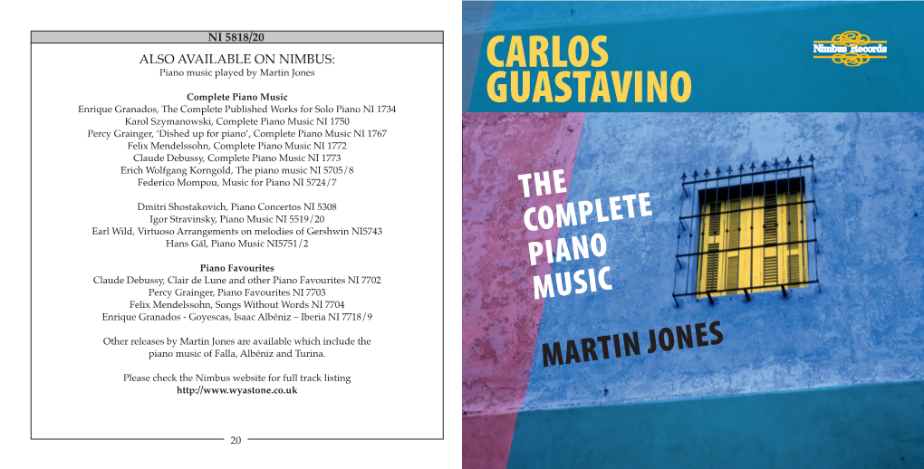 Carlos Guastavino (1912-2000) Arranged by Earl Wild, and the Piano Music of Hans Gál