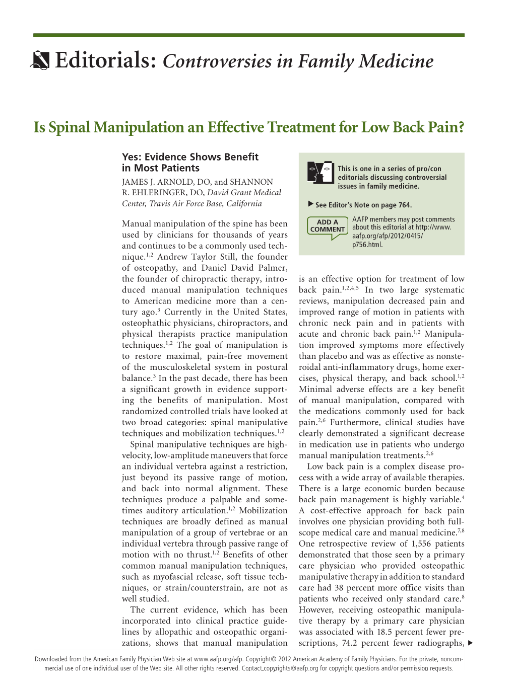 Is Spinal Manipulation an Effective Treatment for Low Back Pain?