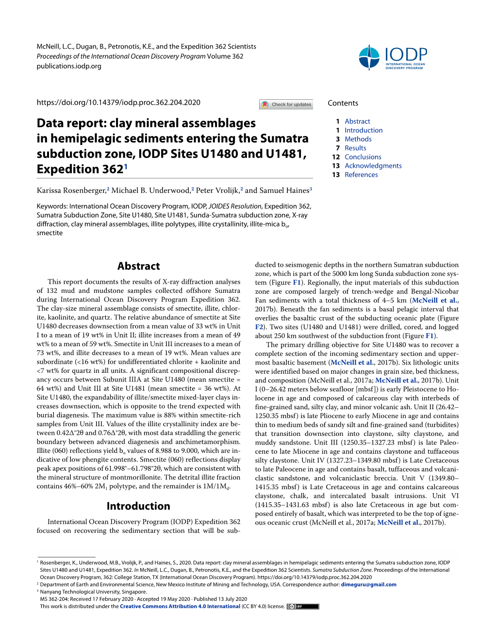 Clay Mineral Assemblages in Hemipelagic Sediments Entering the Sumatra Subduction Zone, IODP Sites U1480 and U1481, Expedition 362