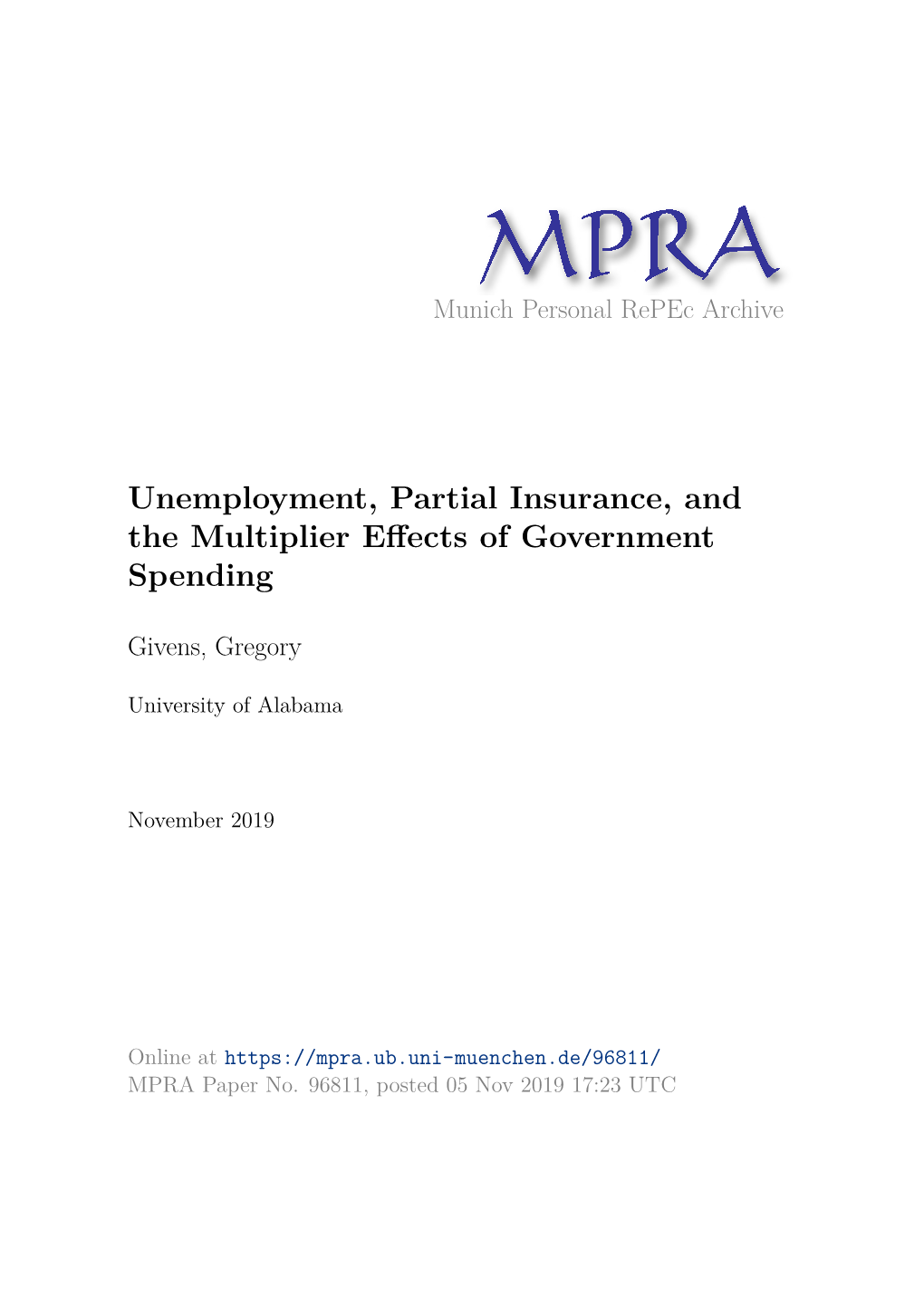 Unemployment, Partial Insurance, and the Multiplier Effects Of