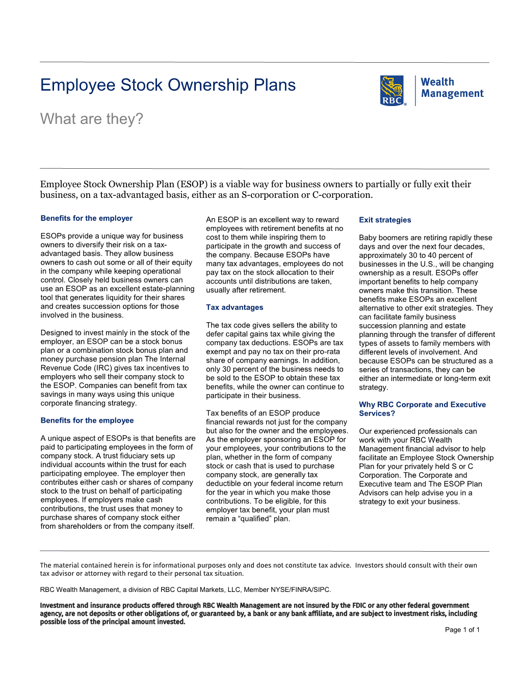 Employee Stock Ownership Plans