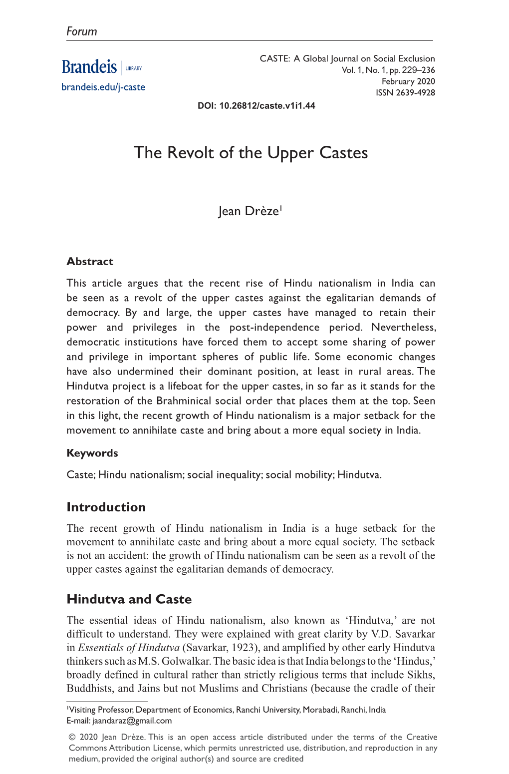 The Revolt of the Upper Castes