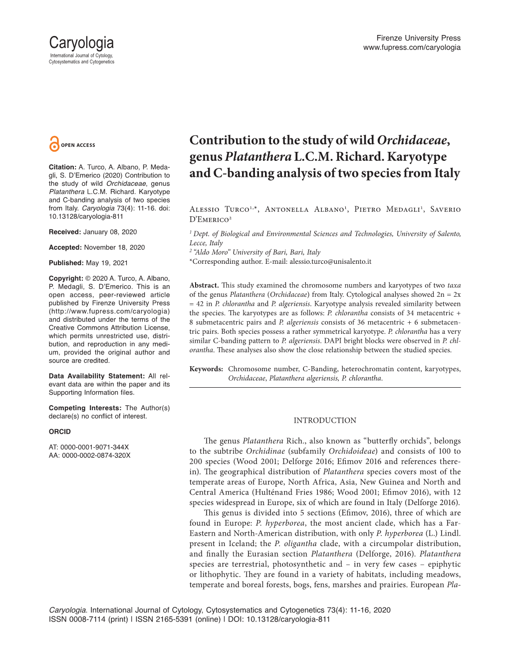 Caryologia International Journal of Cytology, Cytosystematics and Cytogenetics